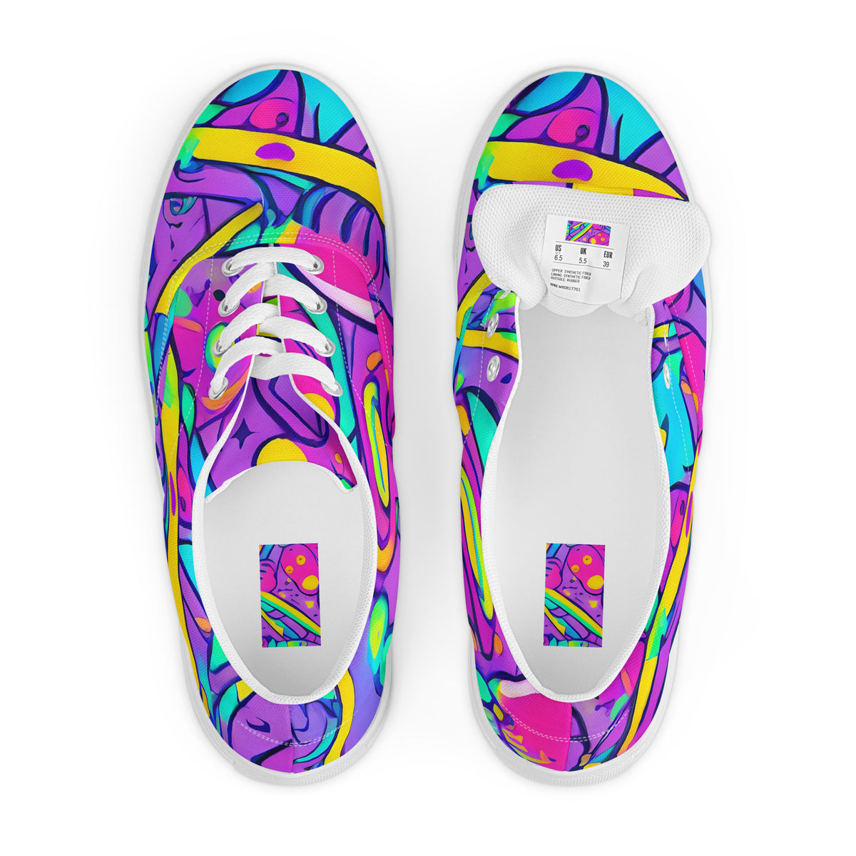 Women's Lace-Up Canvas Shoes - Neon Galaxy Whirl
