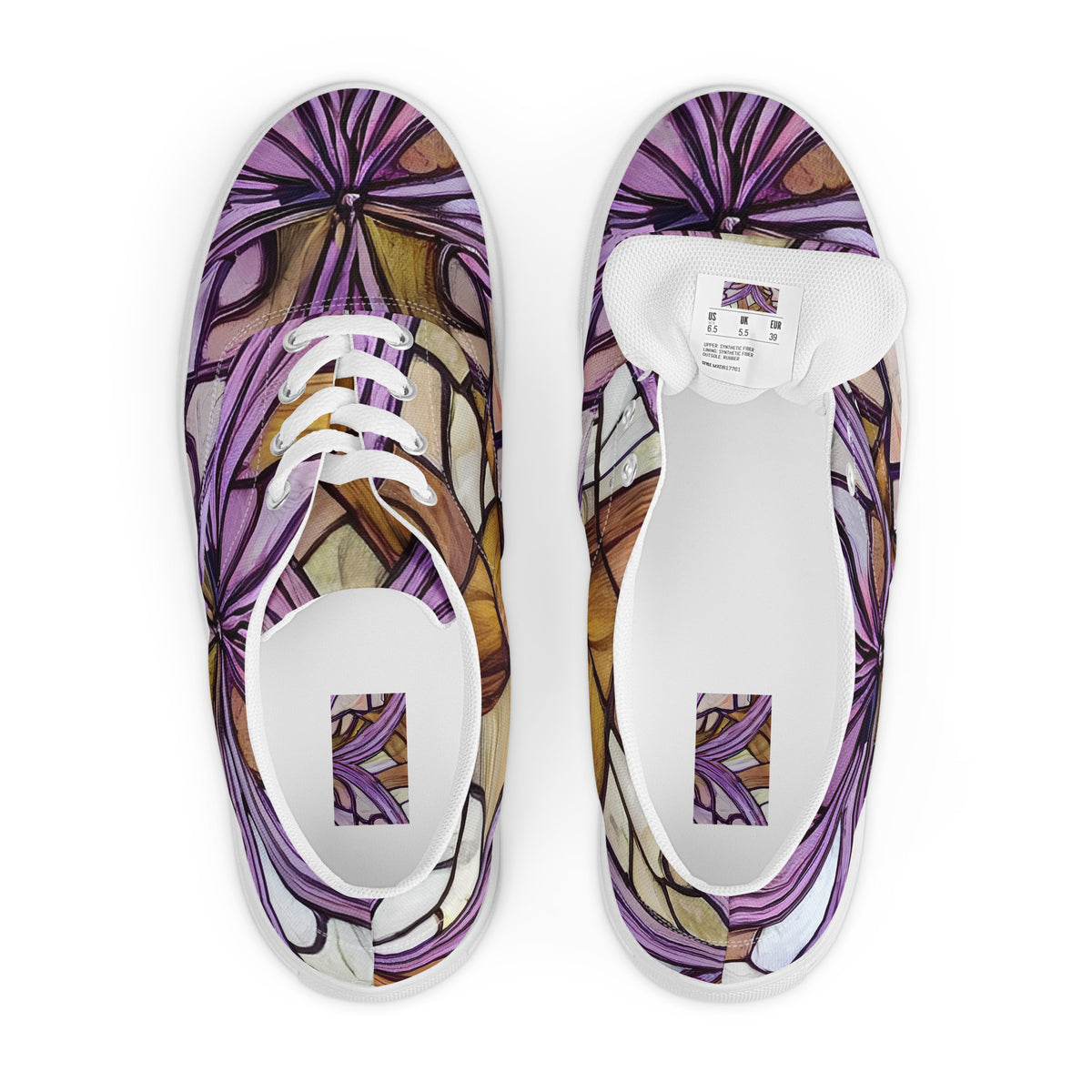 Women's Lace-Up Canvas Shoes - Stained Glass Whirl