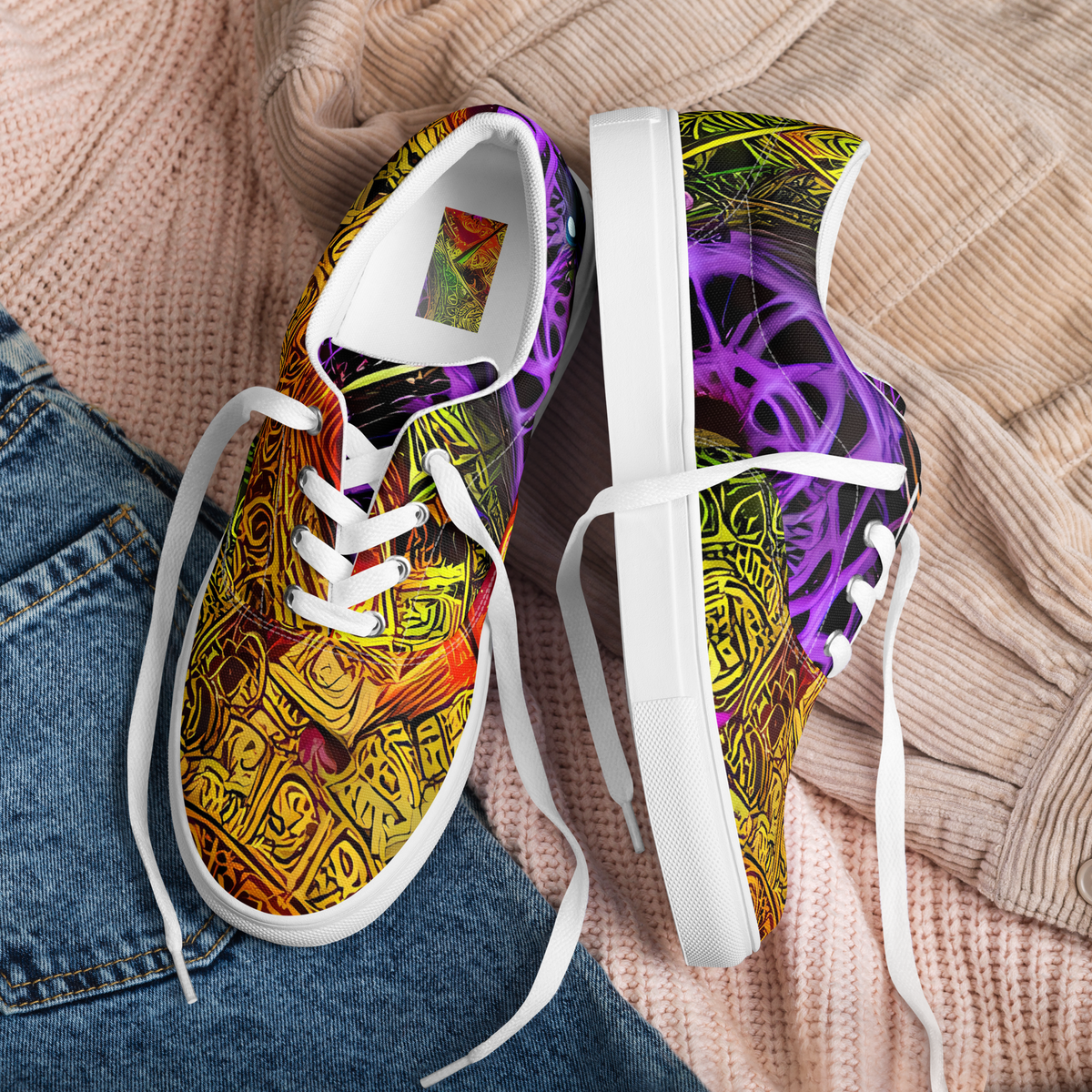 Men's Lace-Up Canvas Shoes - Neon Glyphworks