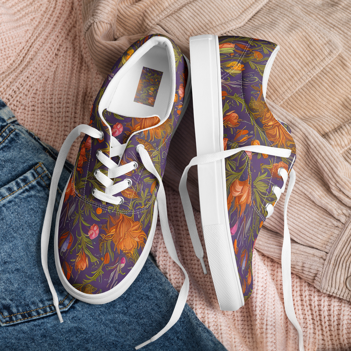 Men's Lace-Up Canvas Shoes - Botanical Nebula
