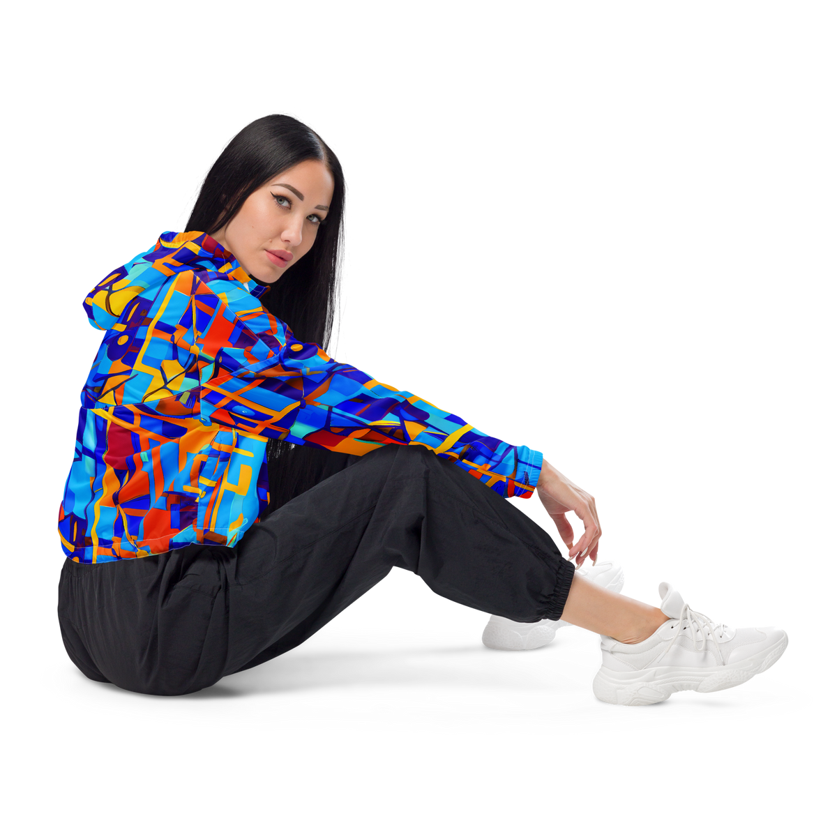 Women's Cropped Windbreaker - Radiant Labyrinth