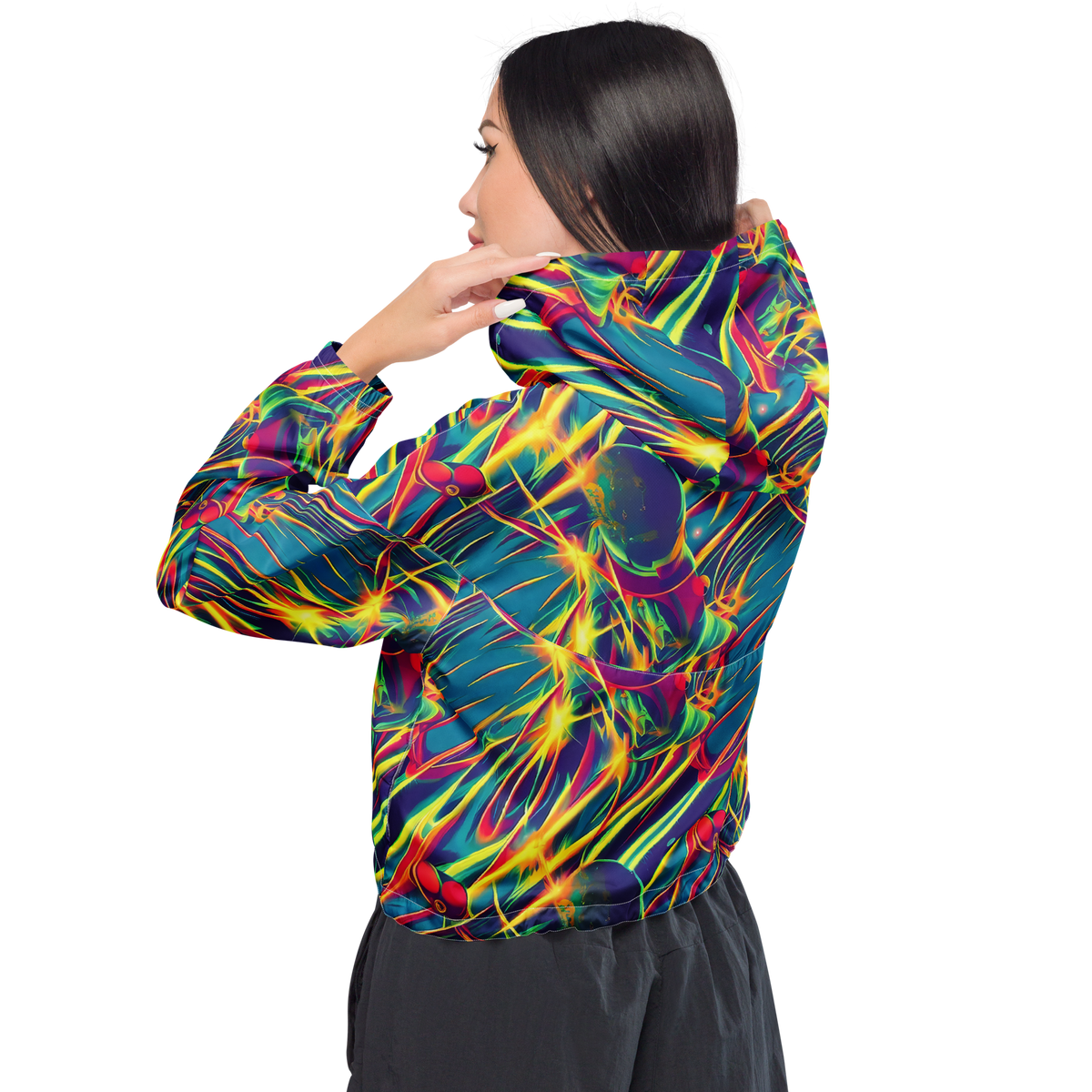 Women's Cropped Windbreaker - Cosmic Inferno