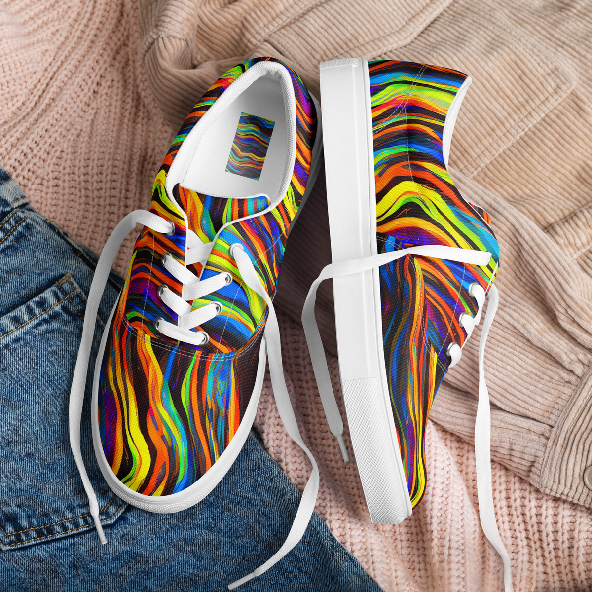 Men's Lace-Up Canvas Shoes - Celestial Waves
