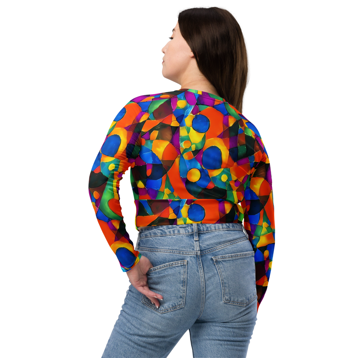Long Sleeve Crop Top - Galactic Jigsaw
