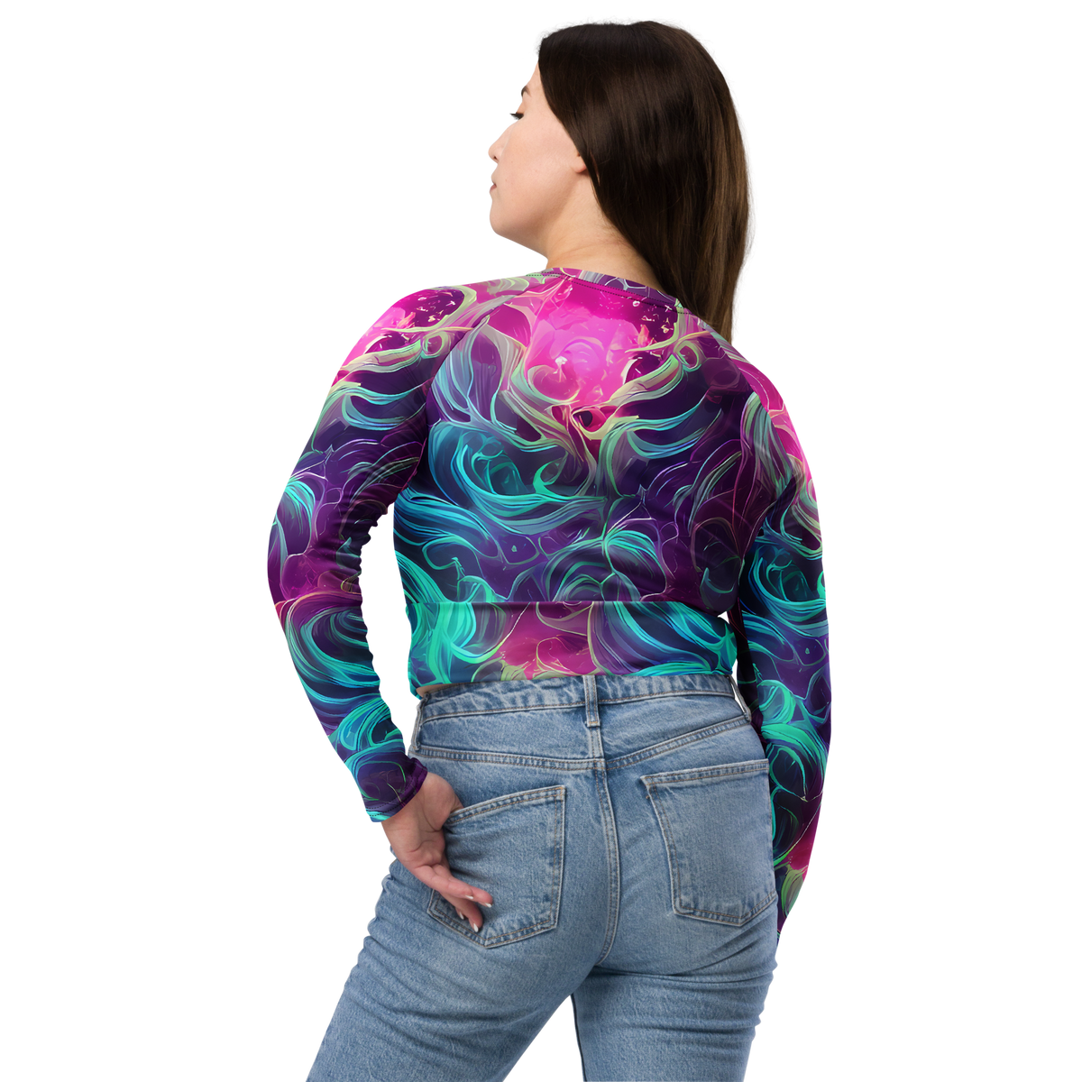 Long Sleeve Crop Top - Galactic Bloom