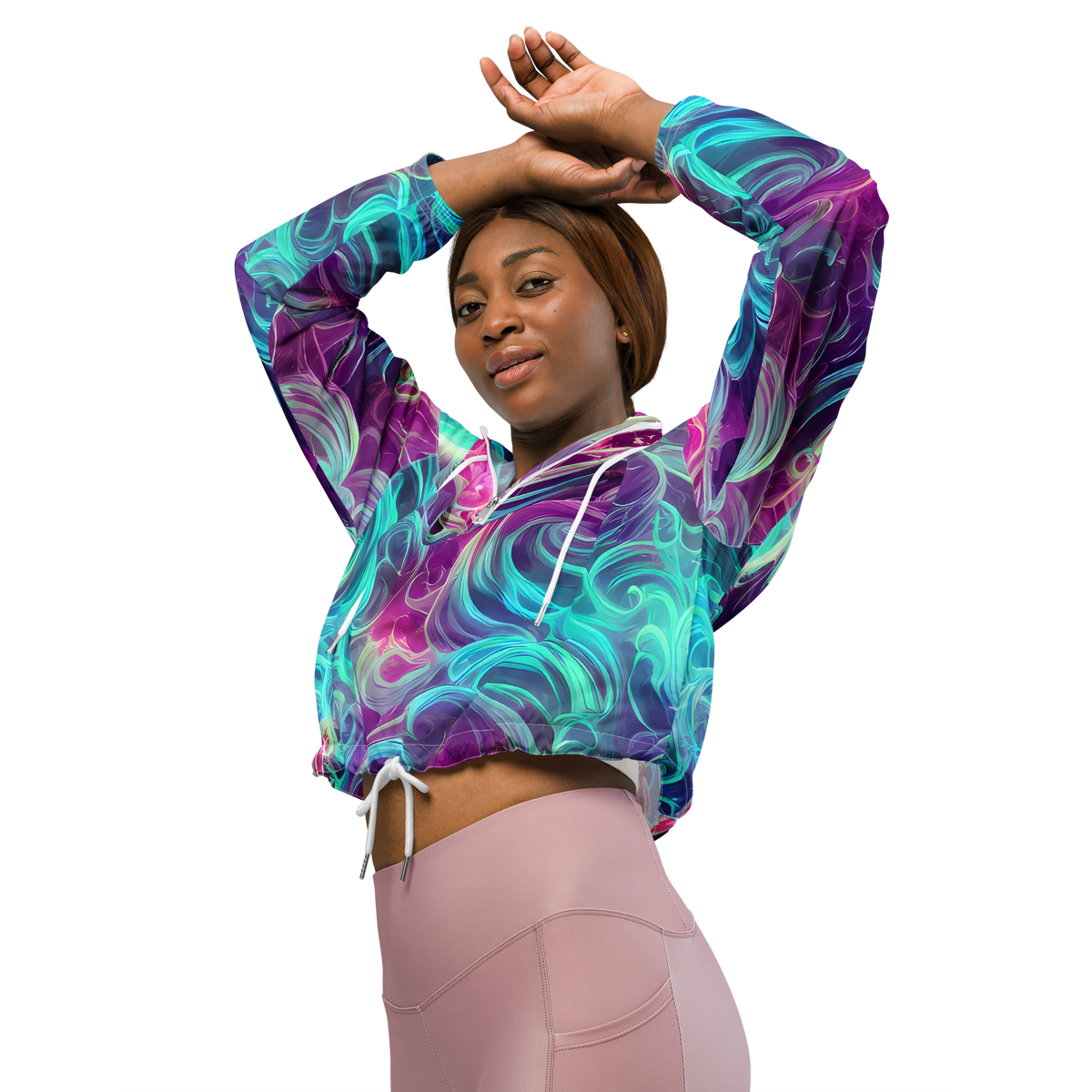 Women's Cropped Windbreaker - Galactic Bloom