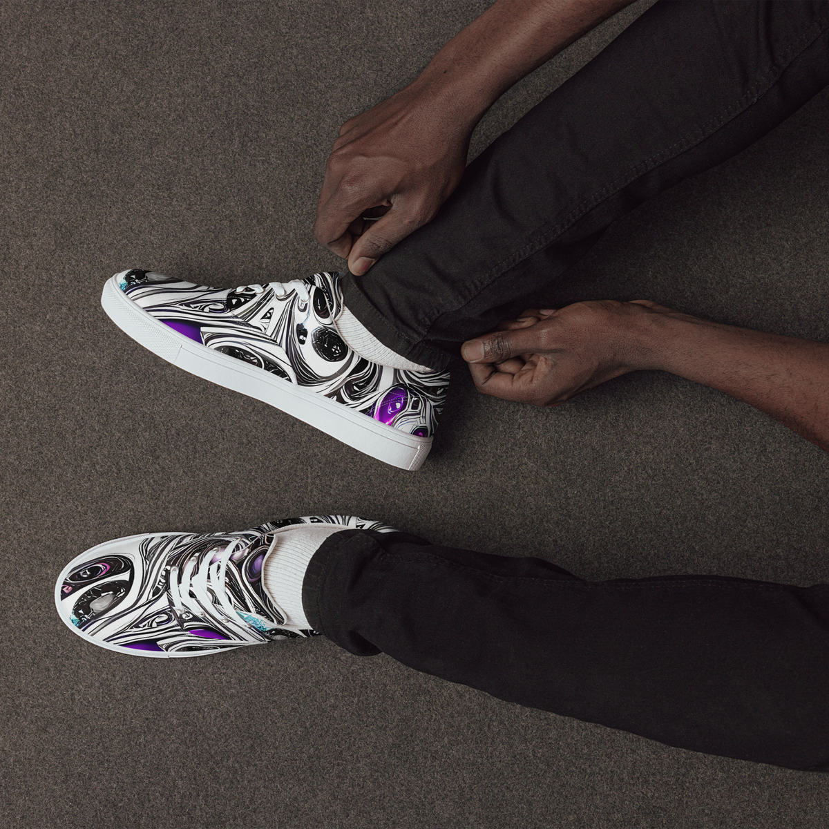 Men's Lace-Up Canvas Shoes - Neo-Noir Waves