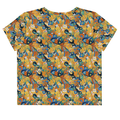 Women's Crop Tee - Whimsical Feline Dance