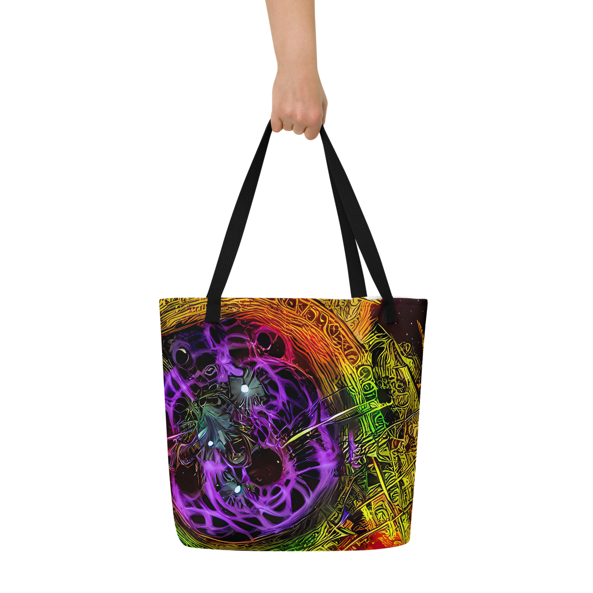 Large Tote Bag w/ Pocket - Neon Glyphworks