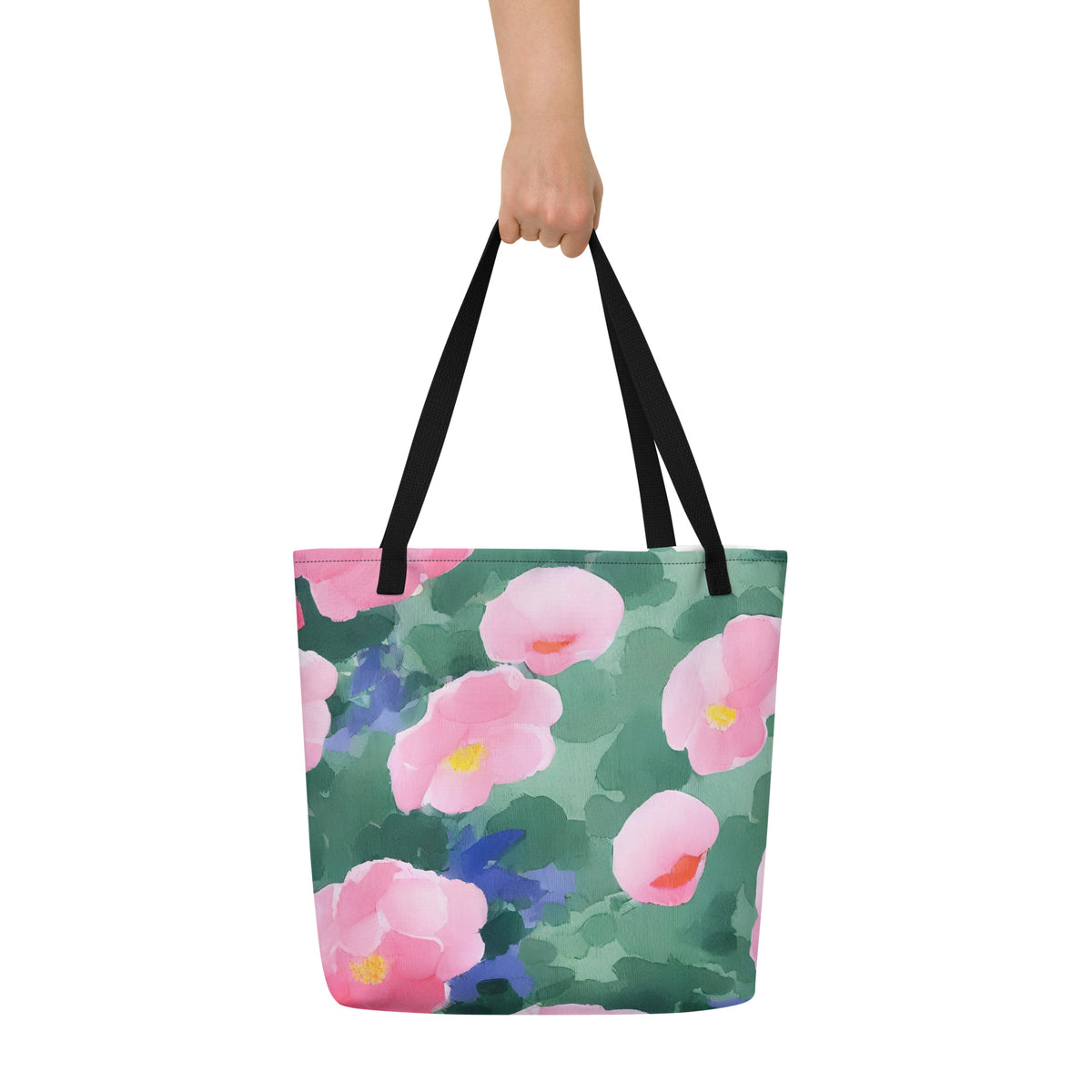 Large Tote Bag w/ Pocket - Pink Blossom Serenade