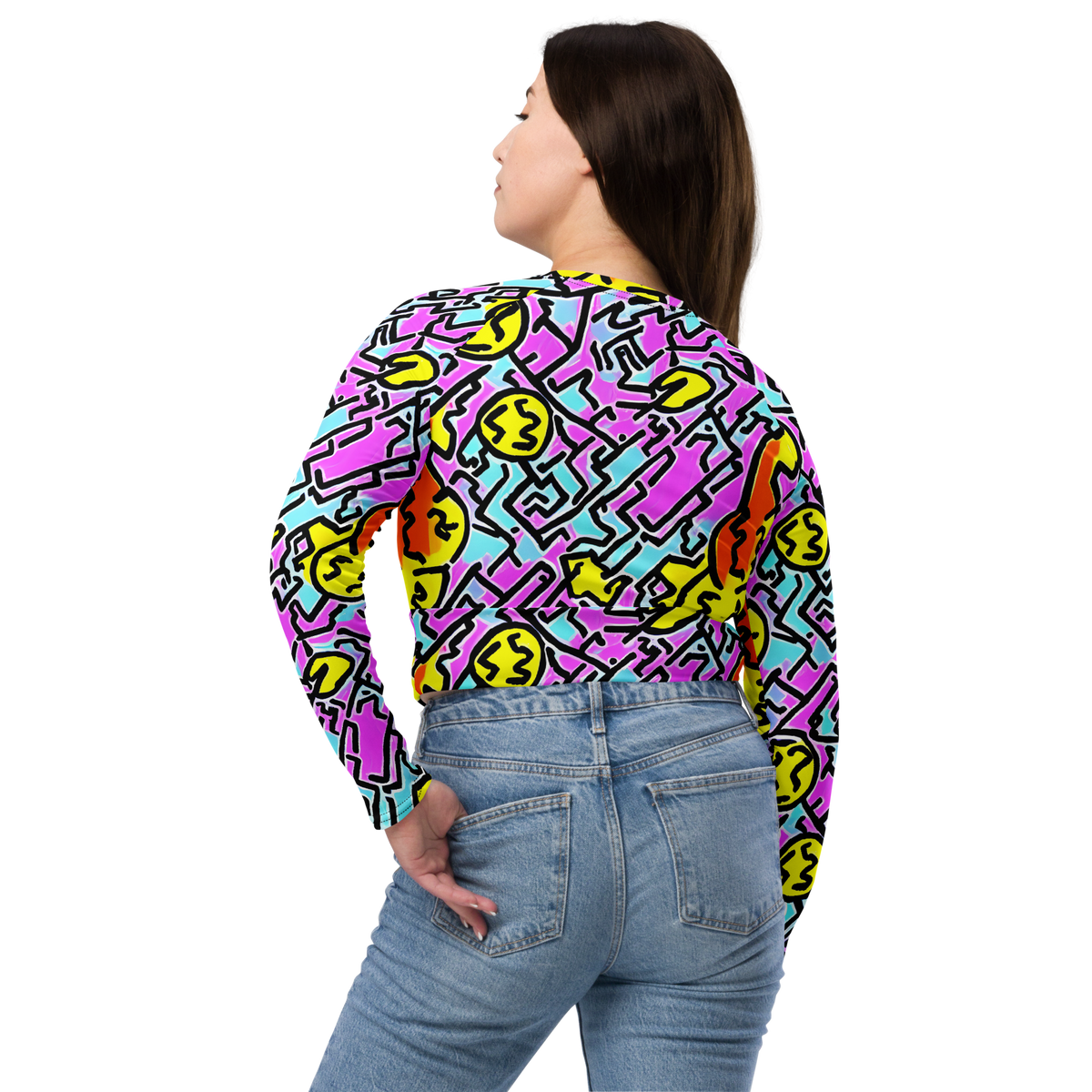 Long Sleeve Crop Top - Punk Doodles