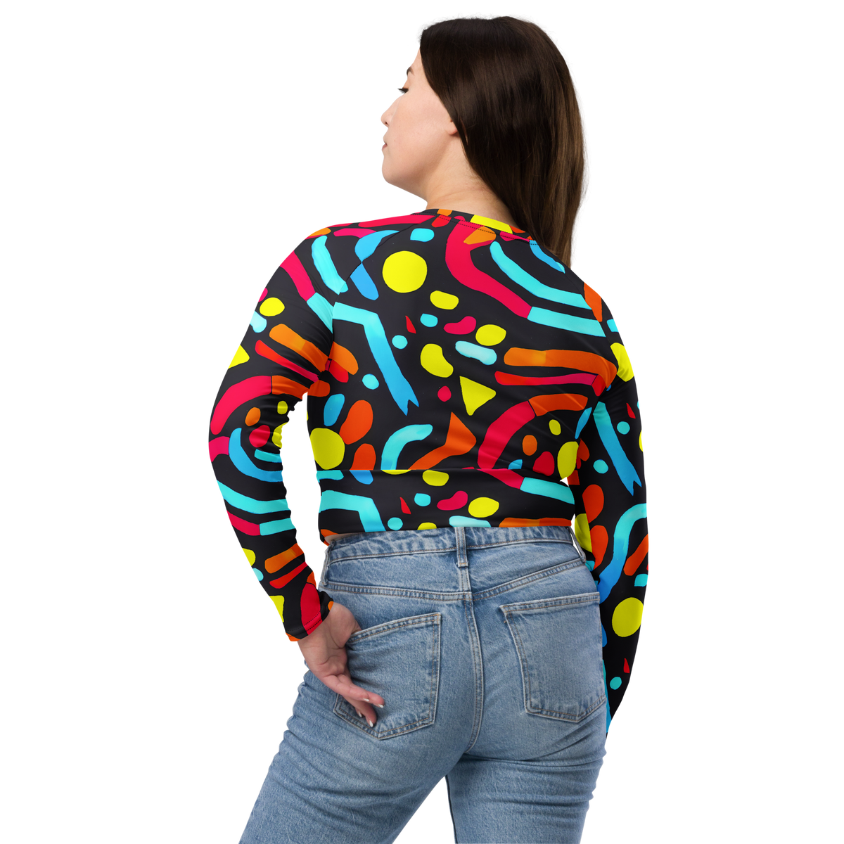 Long Sleeve Crop Top - Midnight Stream