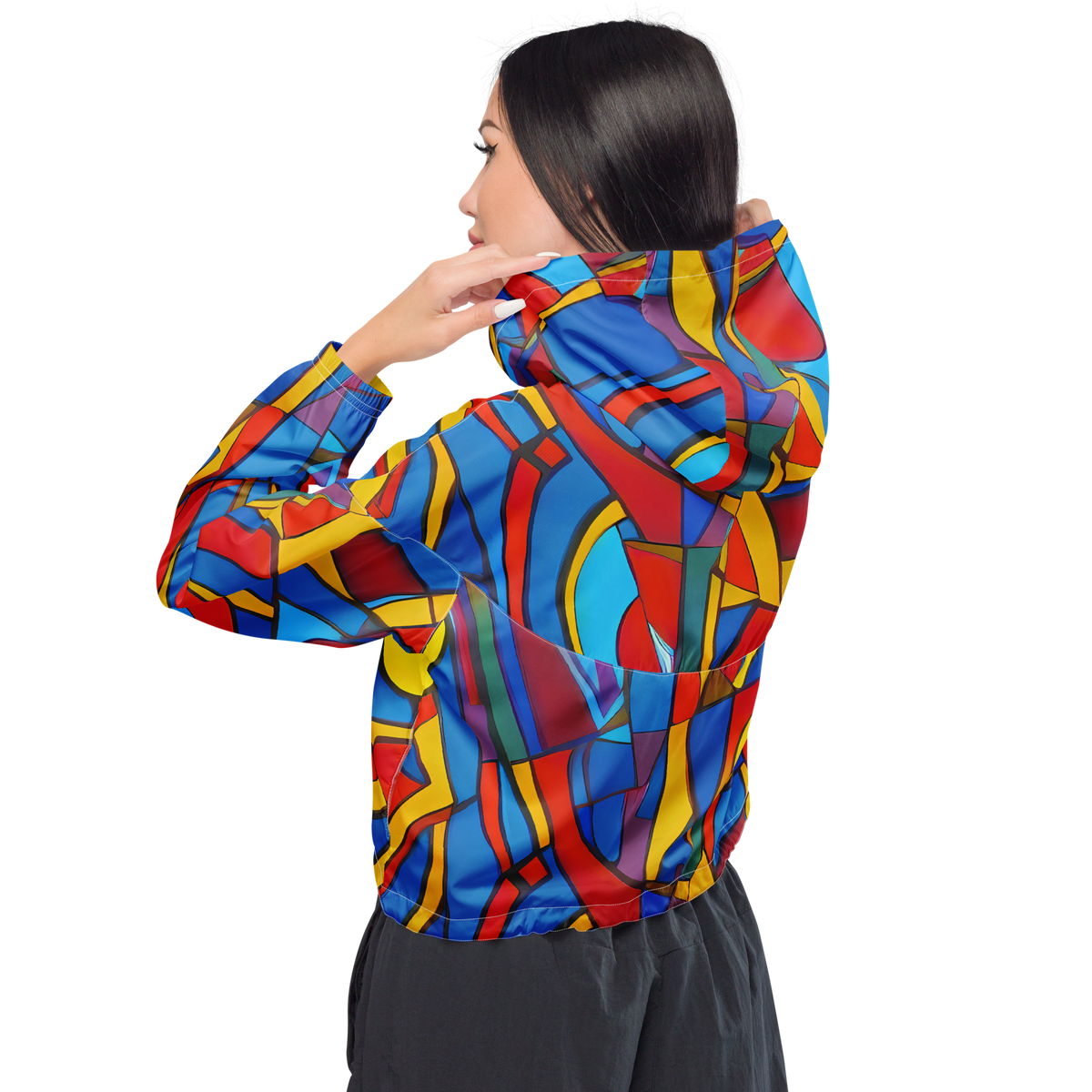 Women's Cropped Windbreaker - Mondrian Maze