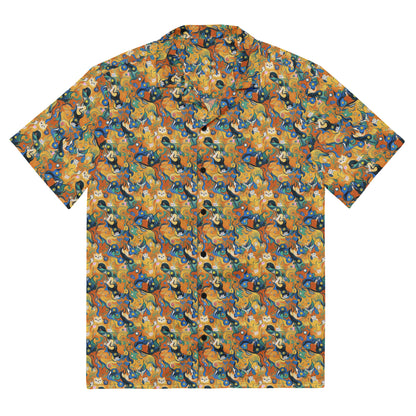 Button Shirt - Whimsical Feline Dance
