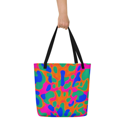 Large Tote Bag w/ Pocket - Fluorescent Camouflage