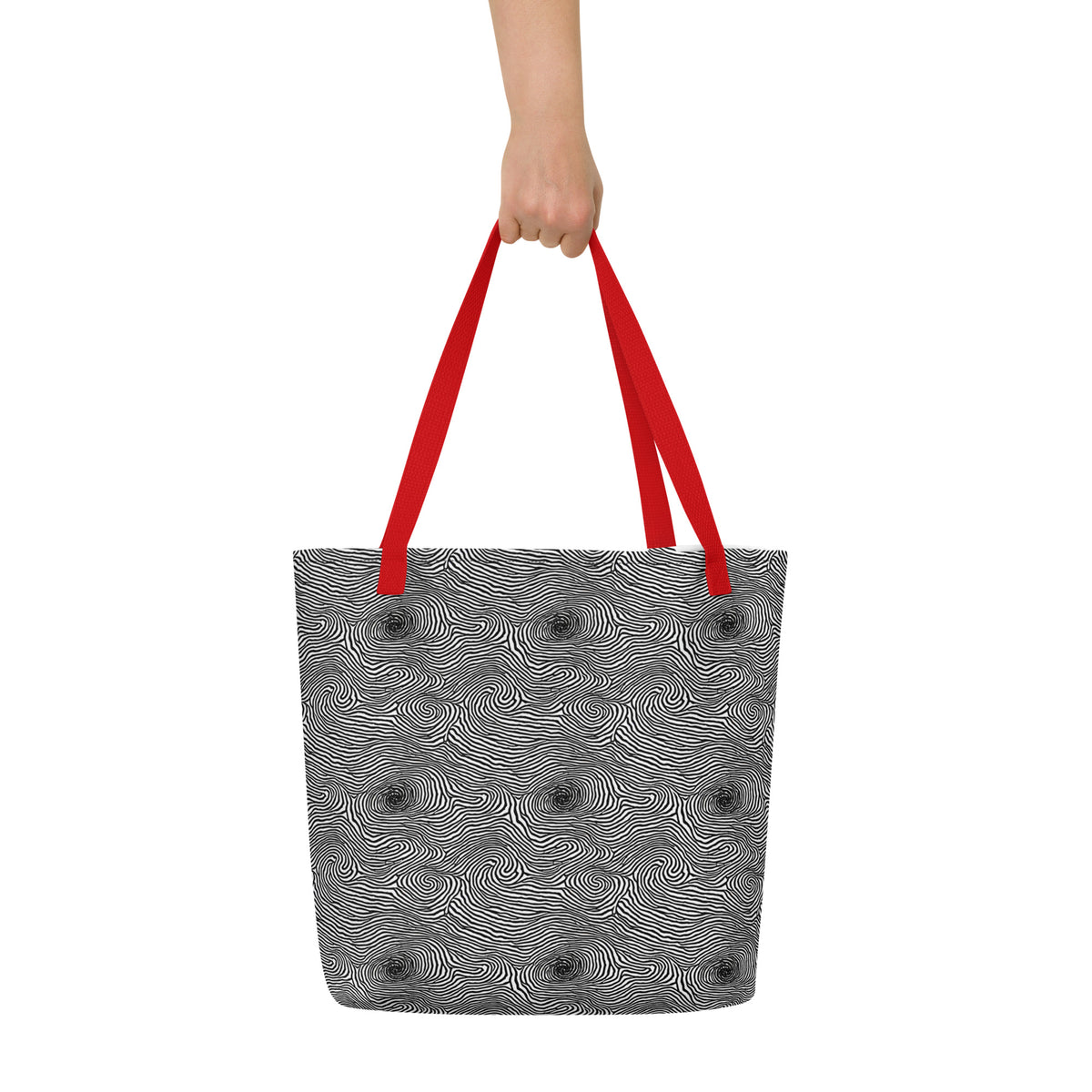 Large Tote Bag w/ Pocket - Black And White Rhapsody