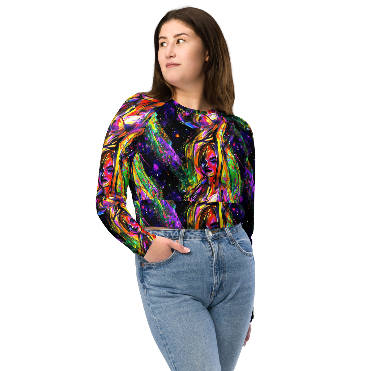 Long Sleeve Crop Top - Galactic Flamenco