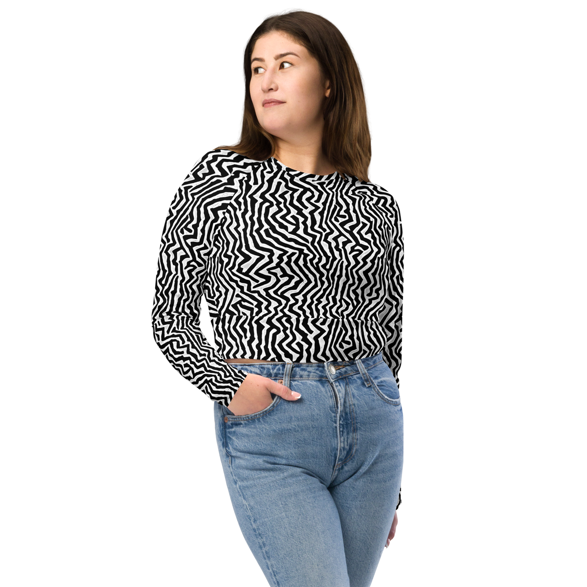 Long Sleeve Crop Top - Static Swirl