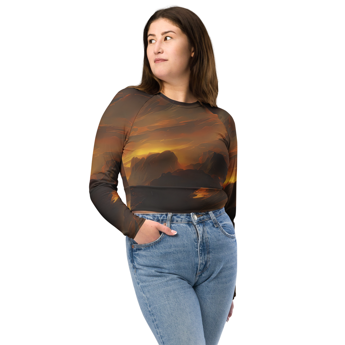 Long Sleeve Crop Top - Sunset Shores