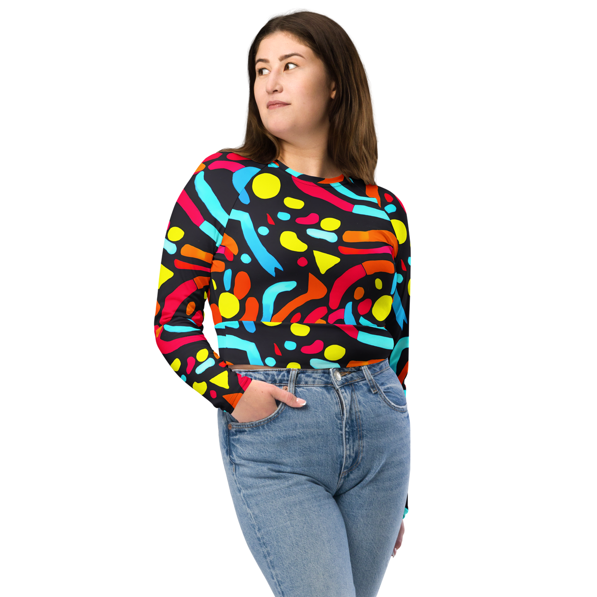 Long Sleeve Crop Top - Midnight Stream