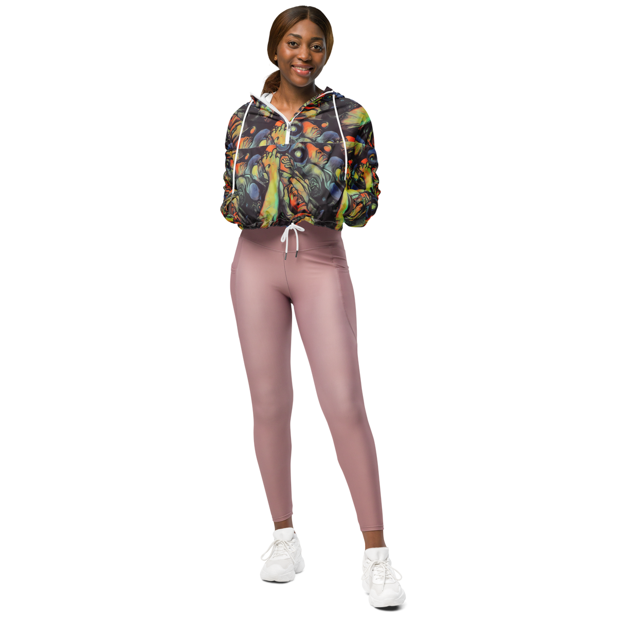 Women's Cropped Windbreaker - Cosmic Scream