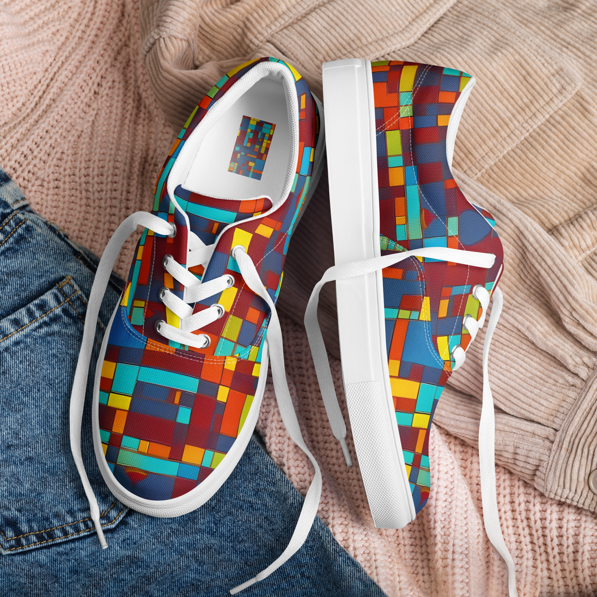 Women's Lace-Up Canvas Shoes - Astral Grid