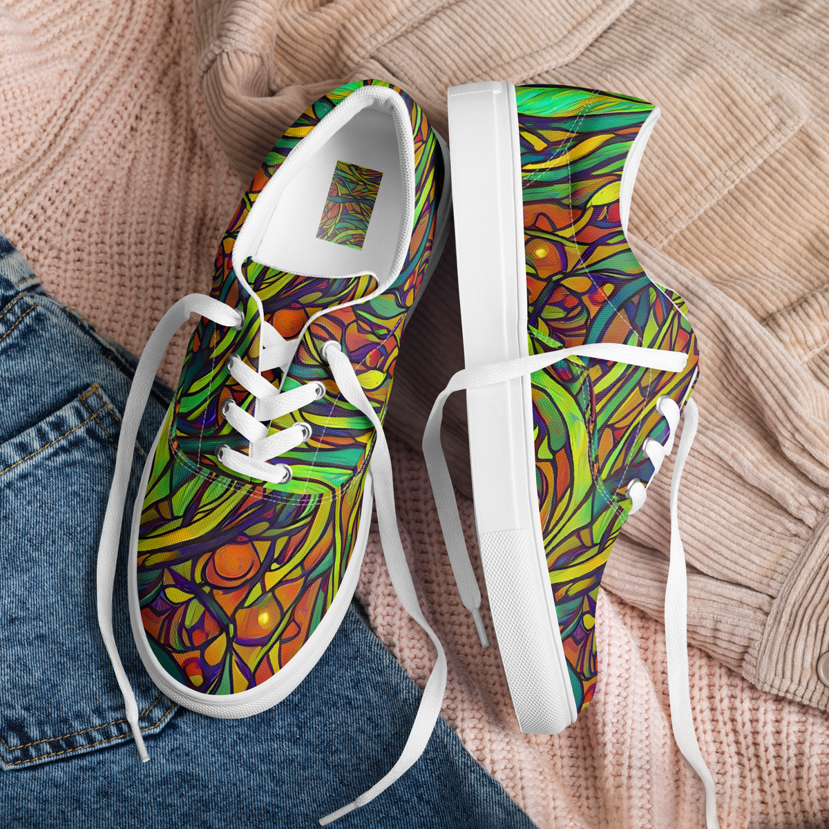 Women's Lace-Up Canvas Shoes - Cosmic Garden