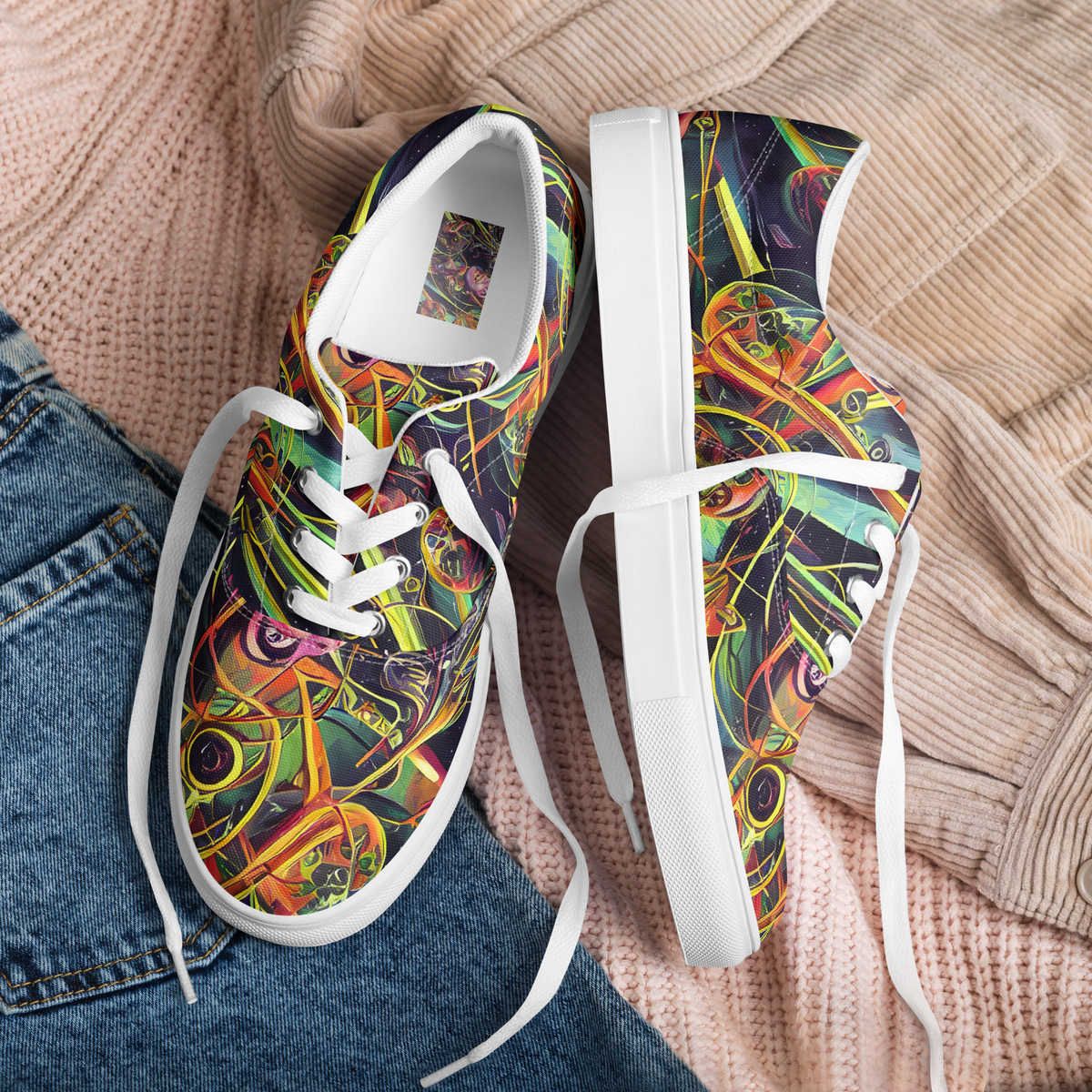 Women's Lace-Up Canvas Shoes - Psychedelic Deep Space