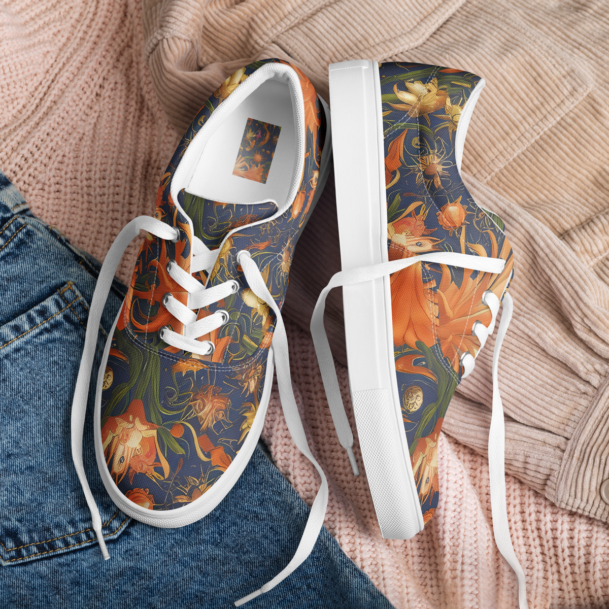 Women's Lace-Up Canvas Shoes - Stellar Blooms