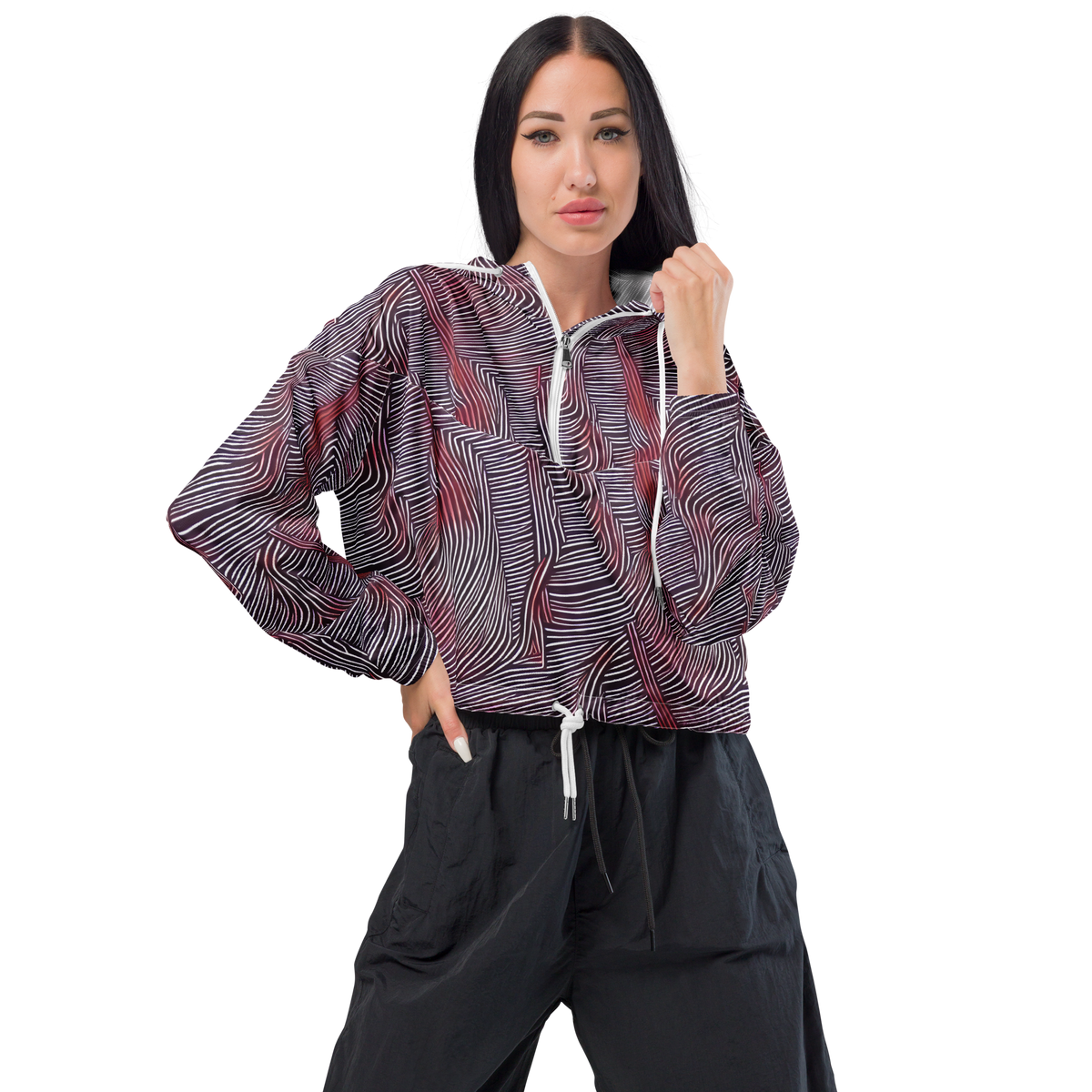 Women's Cropped Windbreaker - Nebula Waves