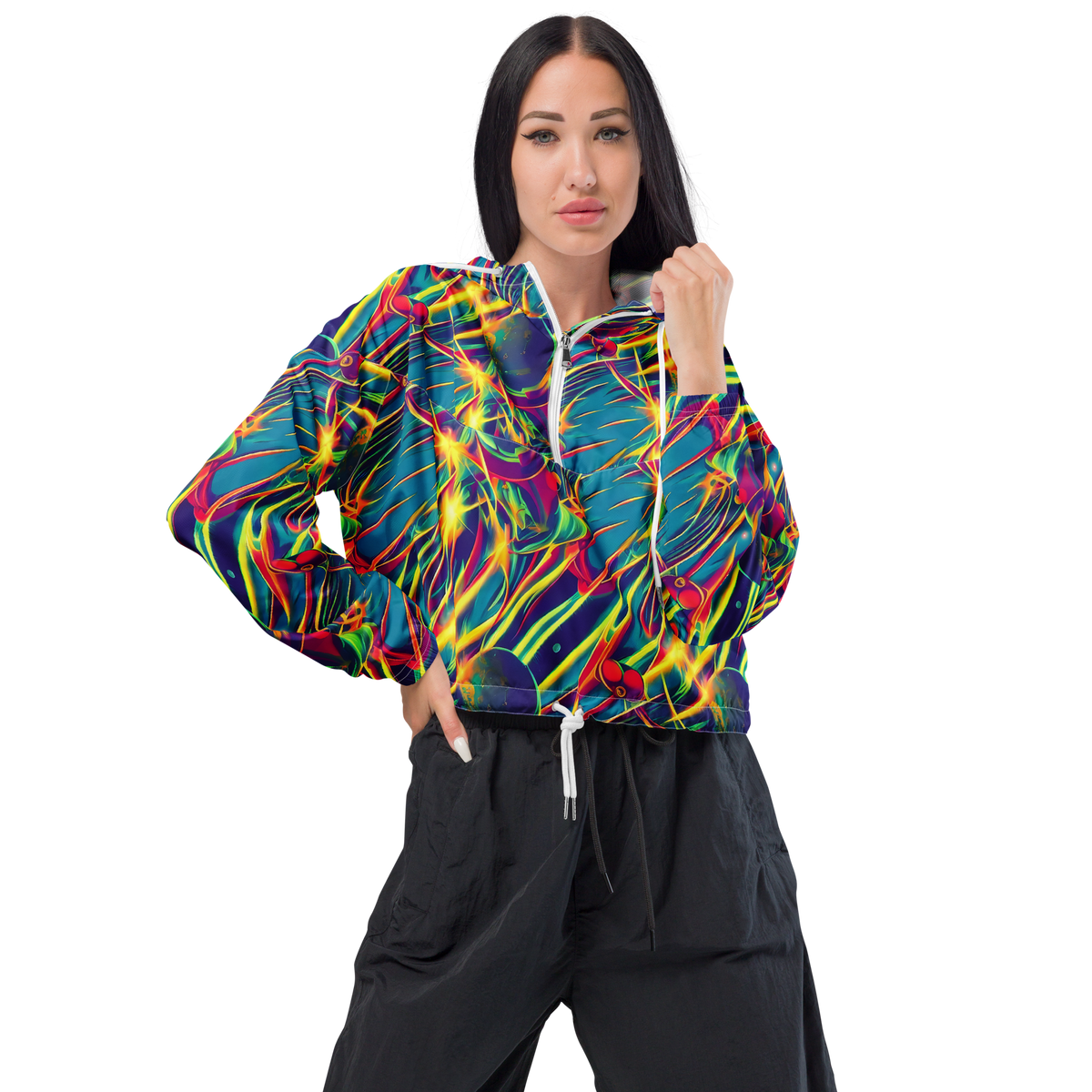 Women's Cropped Windbreaker - Cosmic Inferno