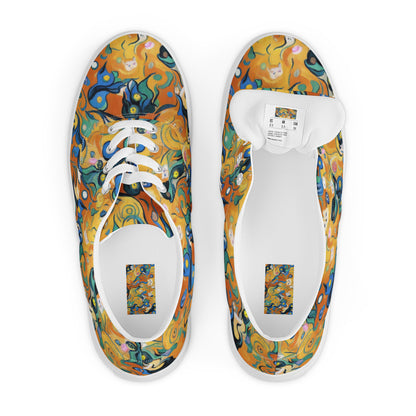 Men's Lace-Up Canvas Shoes - Whimsical Feline Dance