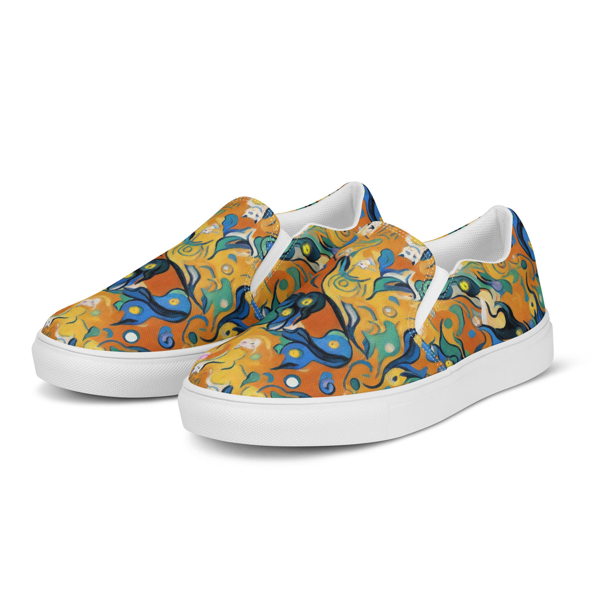 Women's Slip-On Canvas Shoes - Whimsical Feline Dance