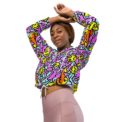 Women's Cropped Windbreaker - Punk Doodles