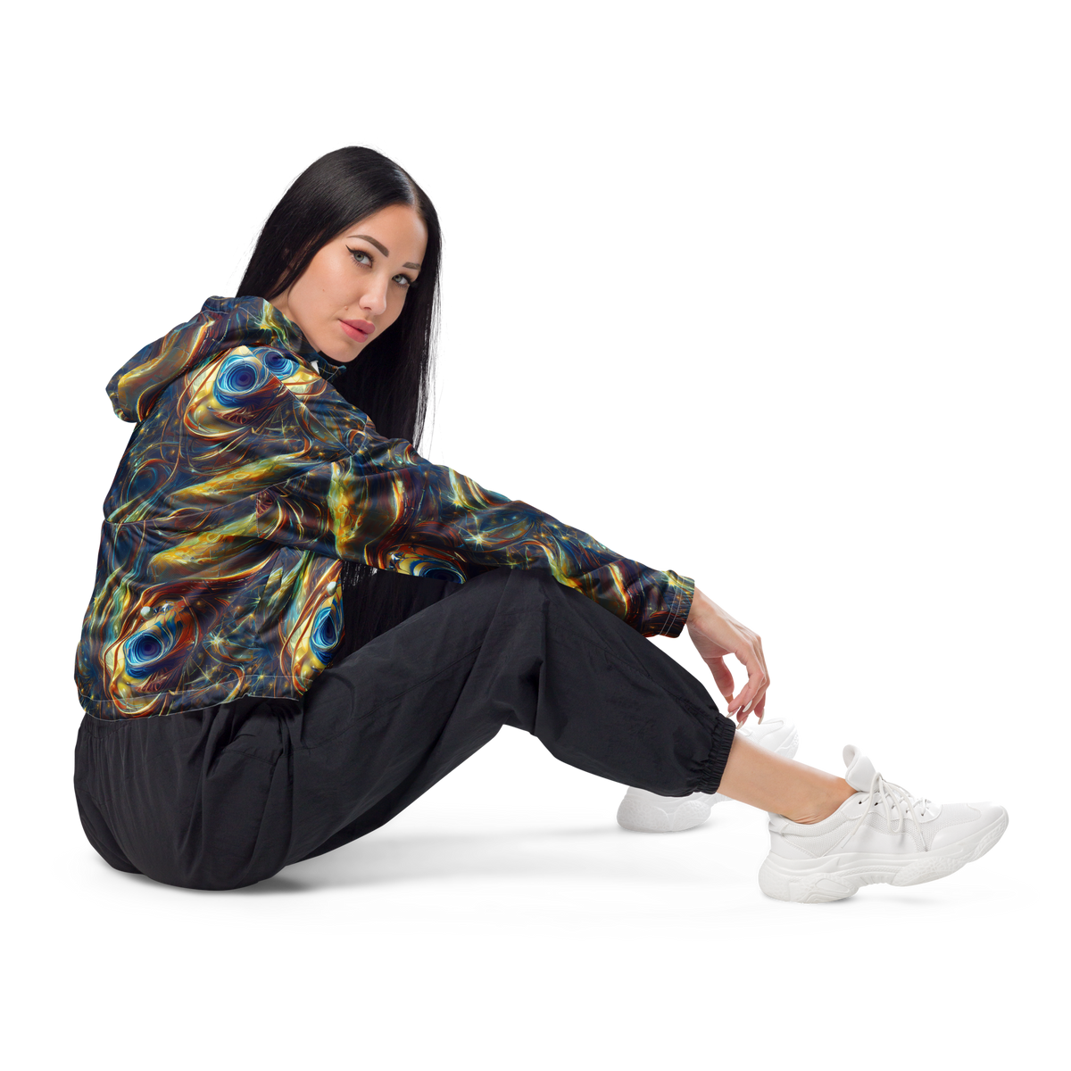 Women's Cropped Windbreaker - Celestial Vortex