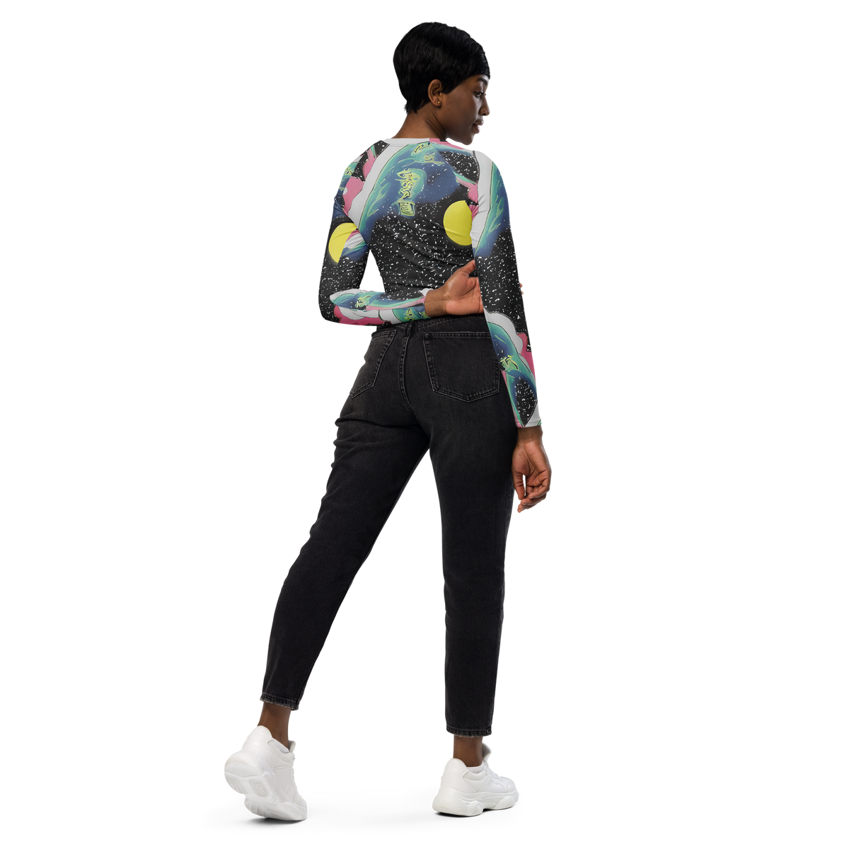 Long Sleeve Crop Top - Lunar Waves