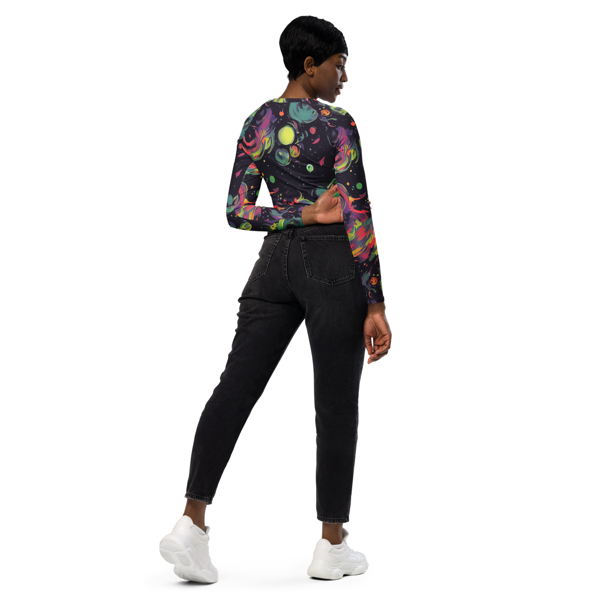 Long Sleeve Crop Top - Psychedelic Drift