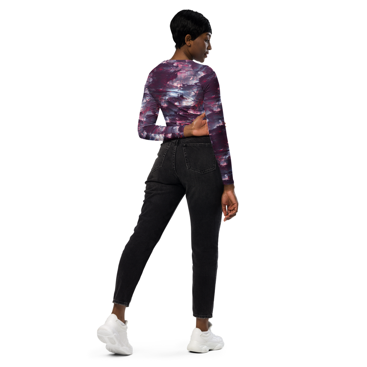 Long Sleeve Crop Top - Twilight Fortresses