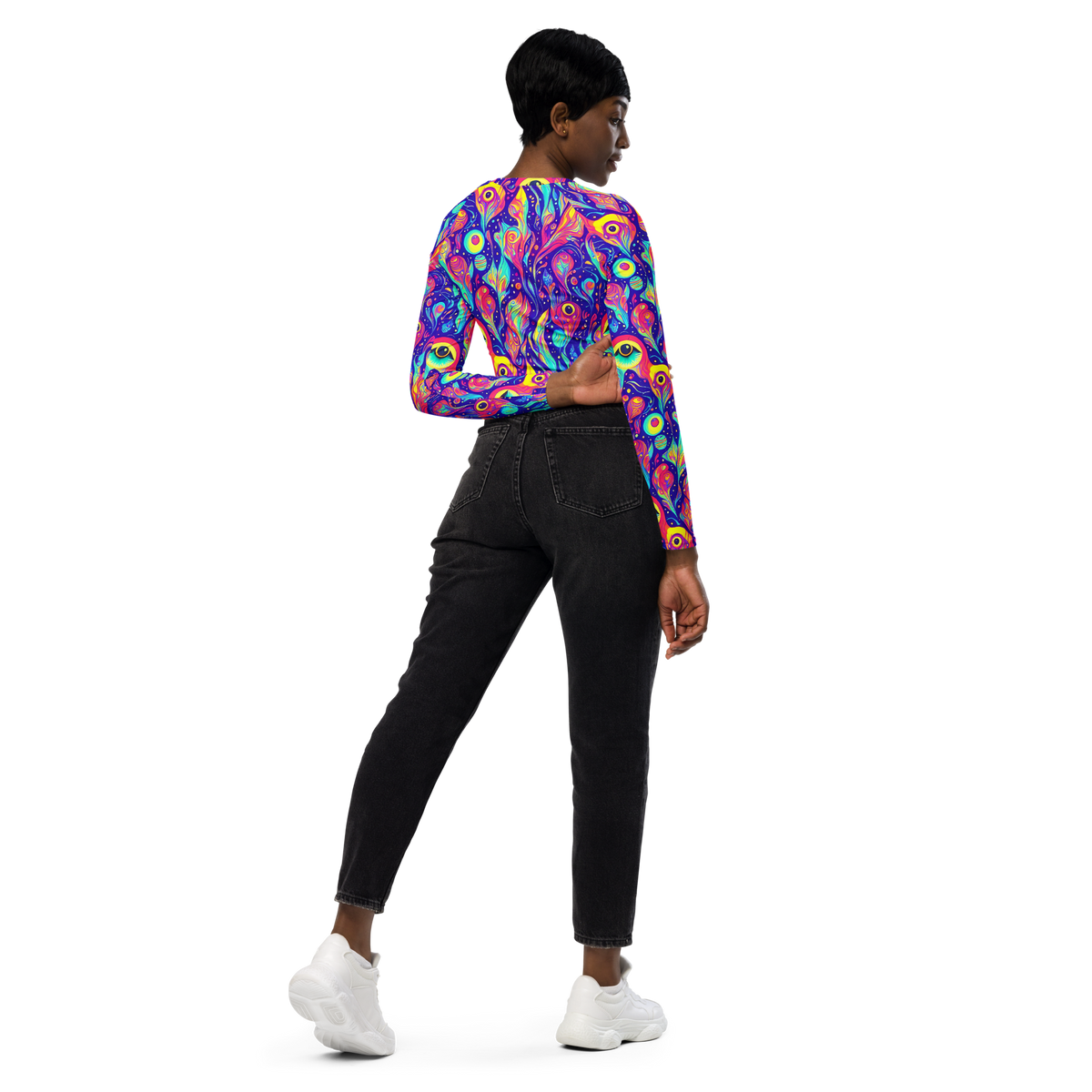 Long Sleeve Crop Top - Mystic Petal Dance