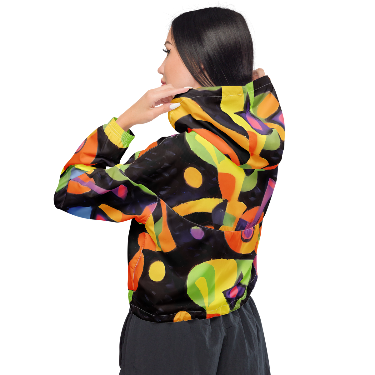 Women's Cropped Windbreaker - Neon Symphony