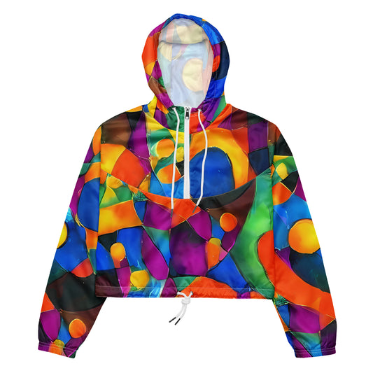 Women's Cropped Windbreaker - Galactic Jigsaw