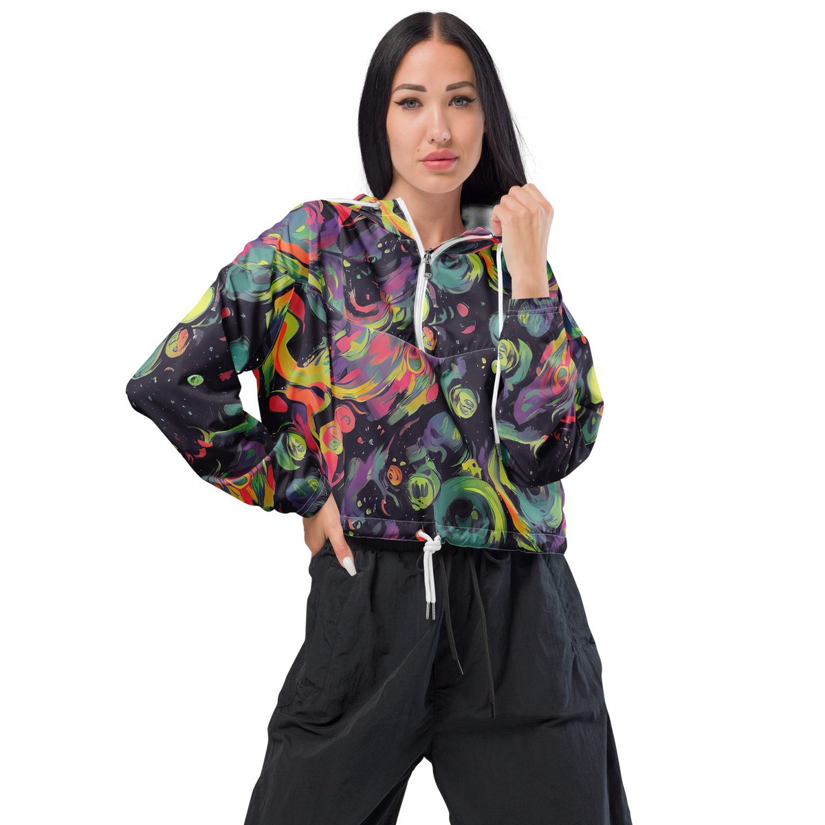 Women's Cropped Windbreaker - Psychedelic Drift