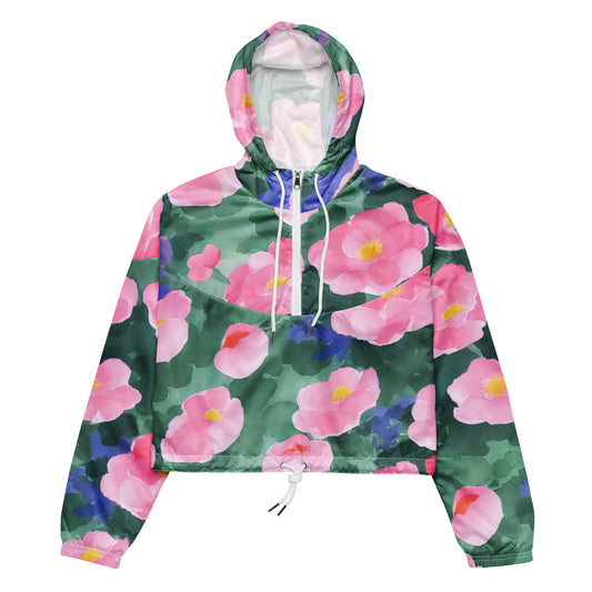 Women's Cropped Windbreaker - Pink Blossom Serenade
