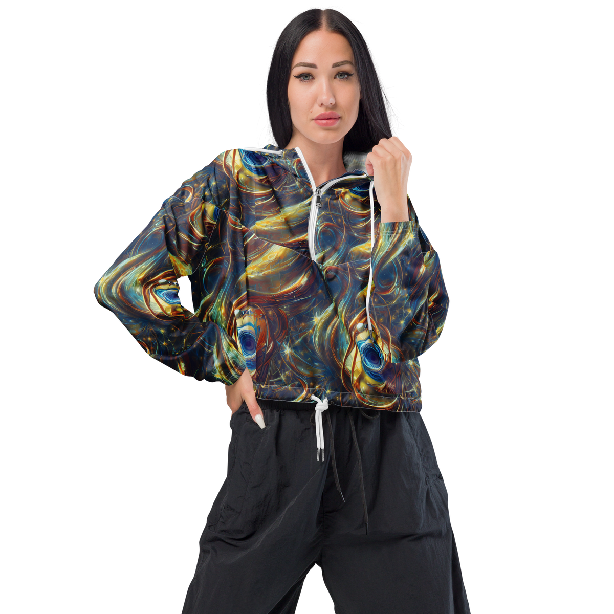Women's Cropped Windbreaker - Celestial Vortex