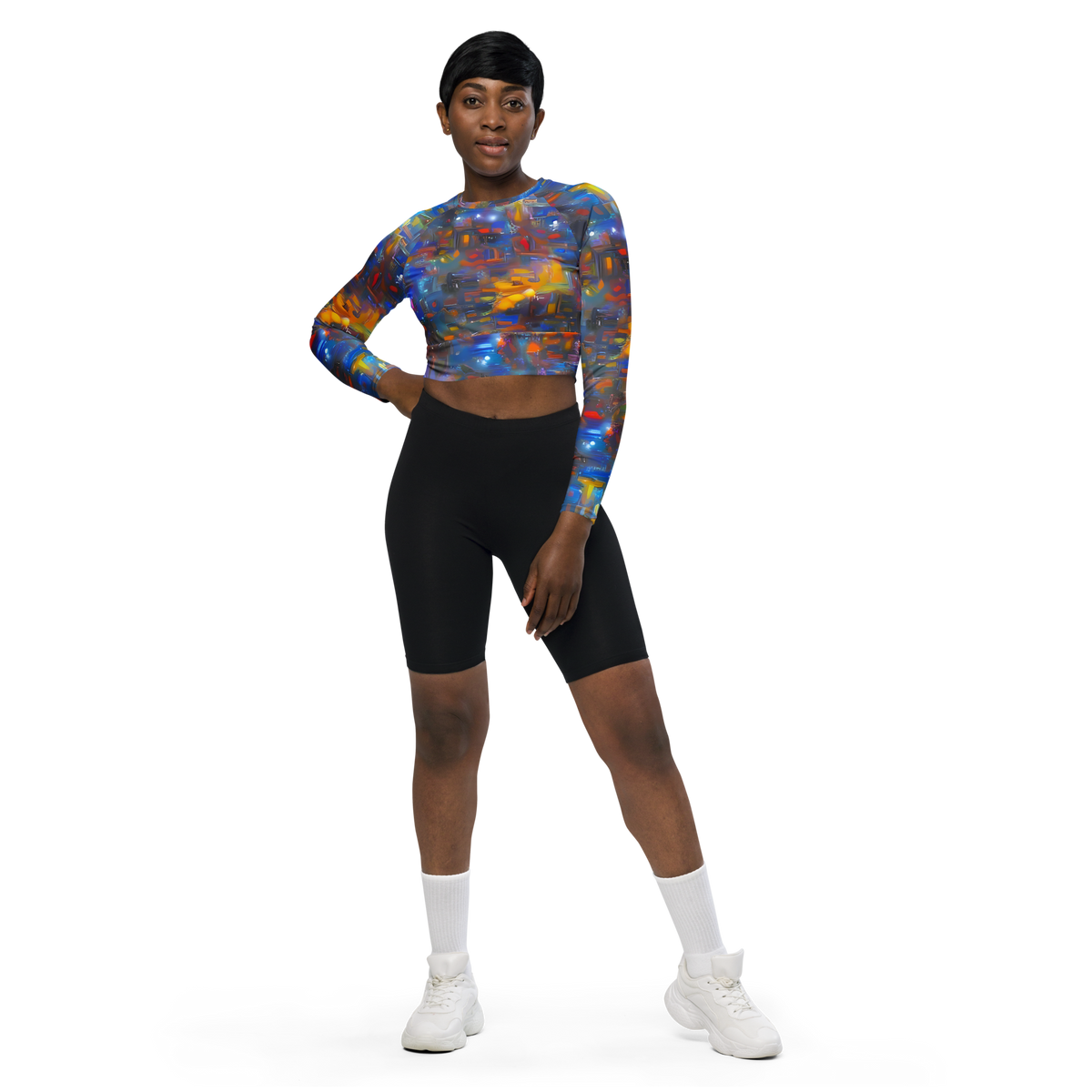 Long Sleeve Crop Top - Abstract Conflux