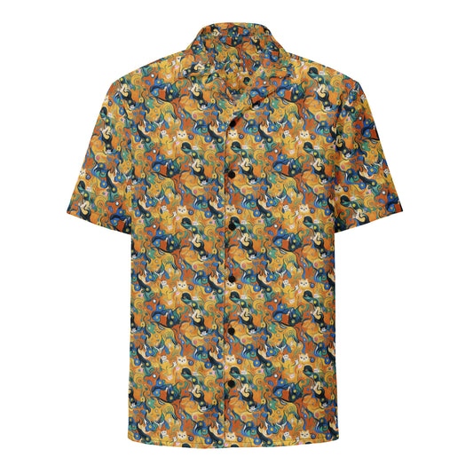 Button Shirt - Whimsical Feline Dance