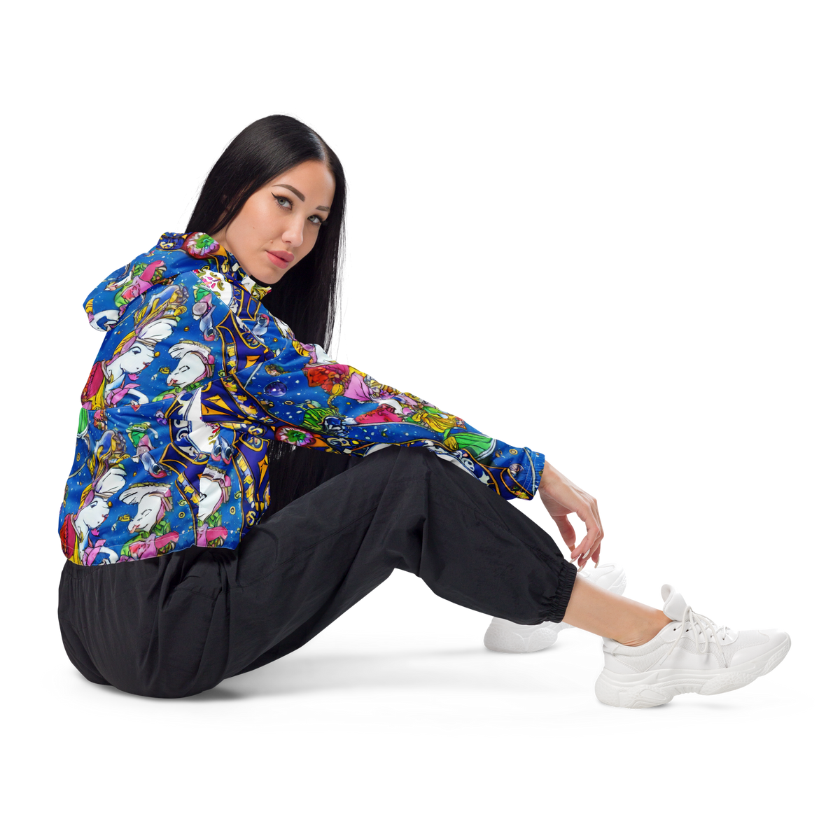 Women's Cropped Windbreaker - Galactic Masquerade