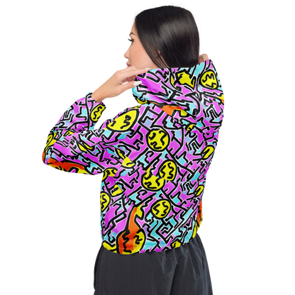 Women's Cropped Windbreaker - Punk Doodles