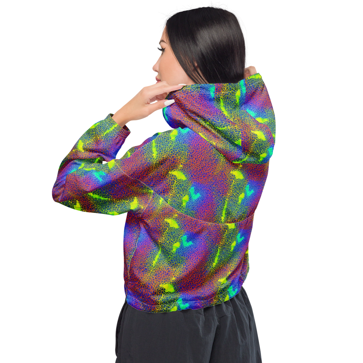 Women's Cropped Windbreaker - Prismatic Web