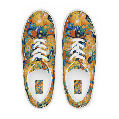 Women's Lace-Up Canvas Shoes - Whimsical Feline Dance